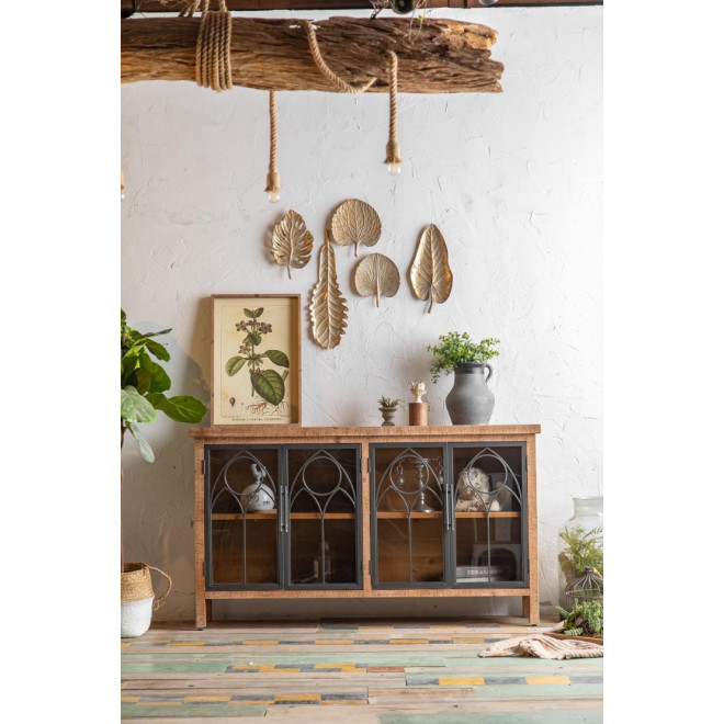 Buffet Bois, Métal Marron 150x35x85cm