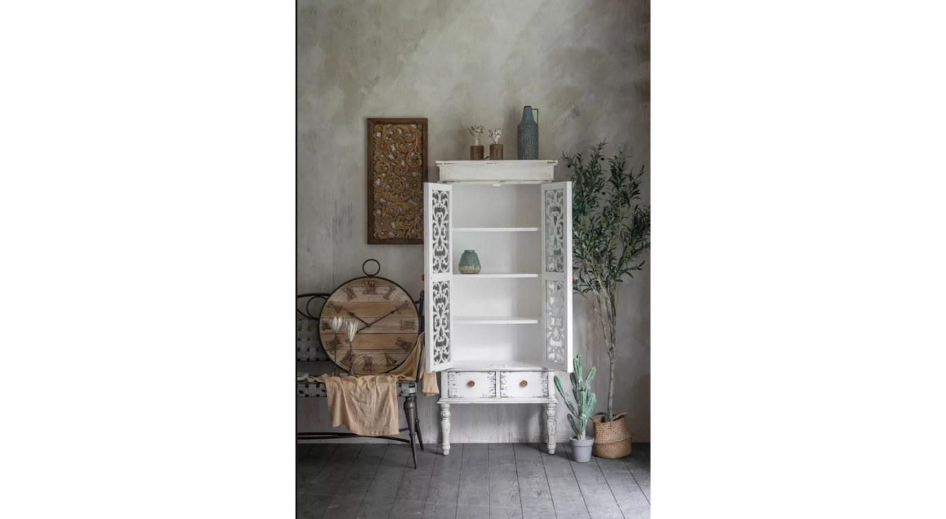 Vaissellier 2 Tiroirs Bois Blanc 71x38x171cm