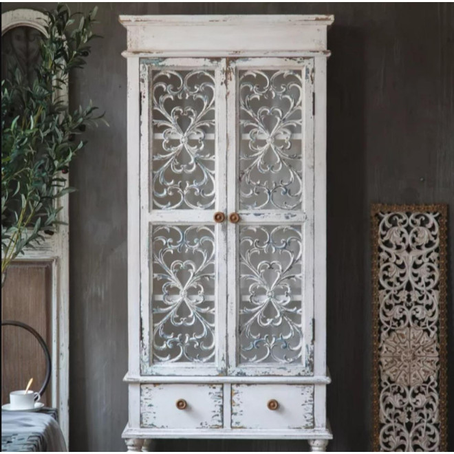Vaissellier 2 Tiroirs Bois Blanc 71x38x171cm