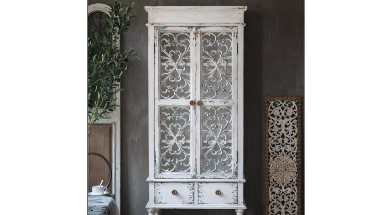 Vaissellier 2 Tiroirs Bois Blanc 71x38x171cm