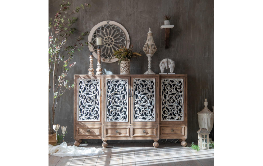 Bahut 4 Tiroirs Bois Marron 160x42x102cm