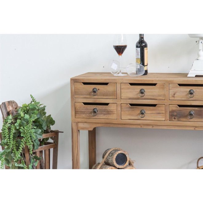 Console 8 Tiroirs Bois Marron 120x38x80.5cm
