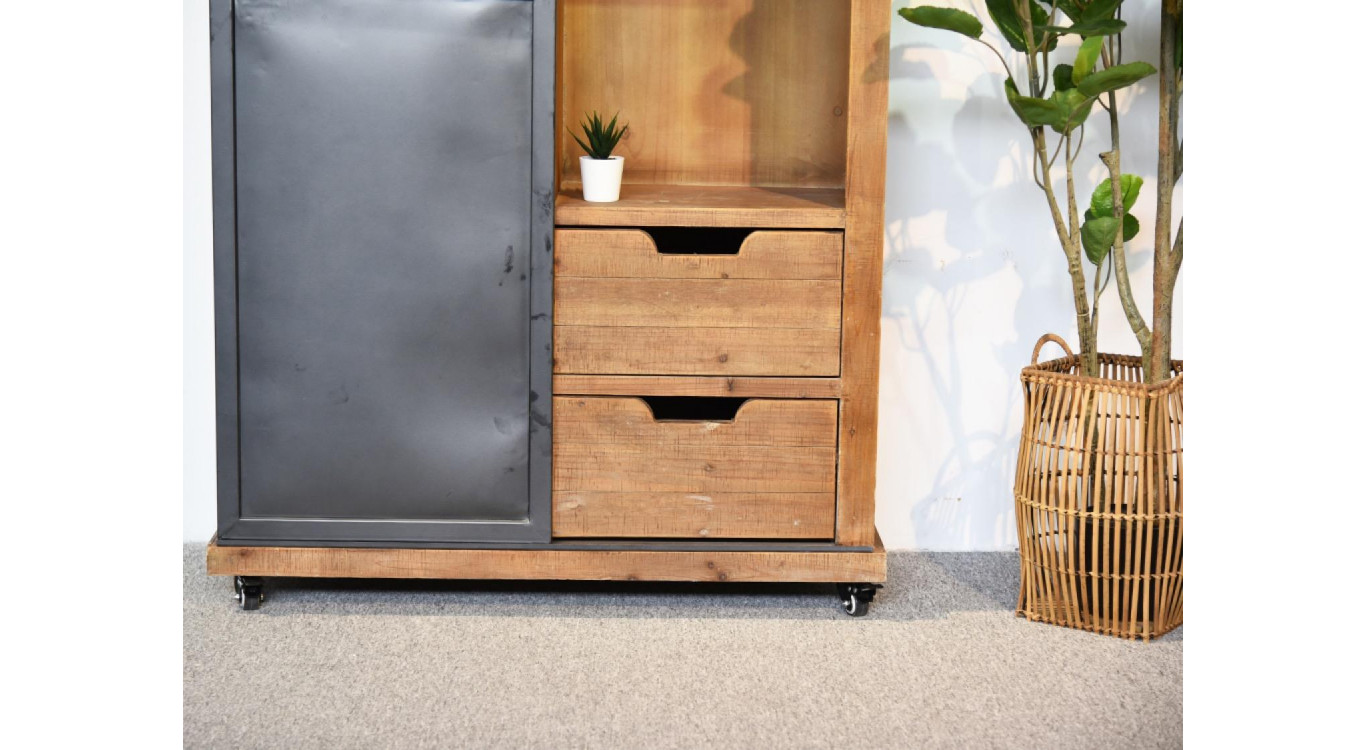 Geschirrschrank mit 2 Schubladen Holz, Metall Braun 90x36x165cm