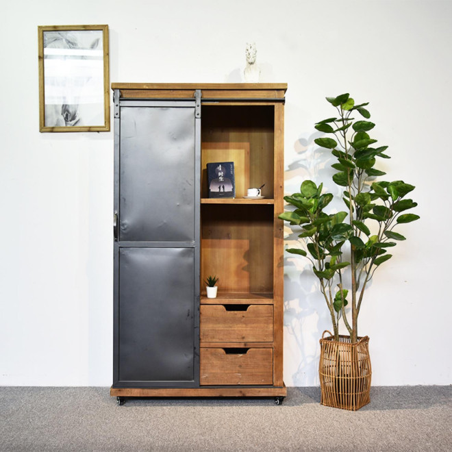 Geschirrschrank mit 2 Schubladen Holz, Metall Braun 90x36x165cm