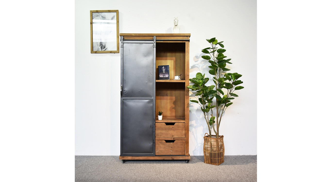 Geschirrschrank mit 2 Schubladen Holz, Metall Braun 90x36x165cm