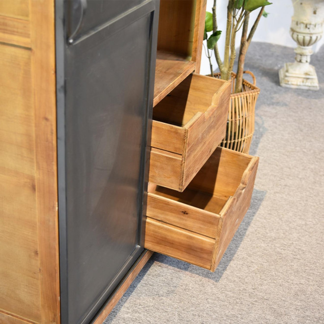 Geschirrschrank mit 2 Schubladen Holz, Metall Braun 90x36x165cm