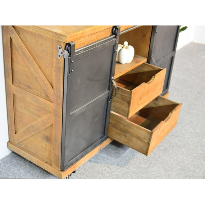 Buffet 2 Tiroirs Bois, Métal Marron 120x40x80cm