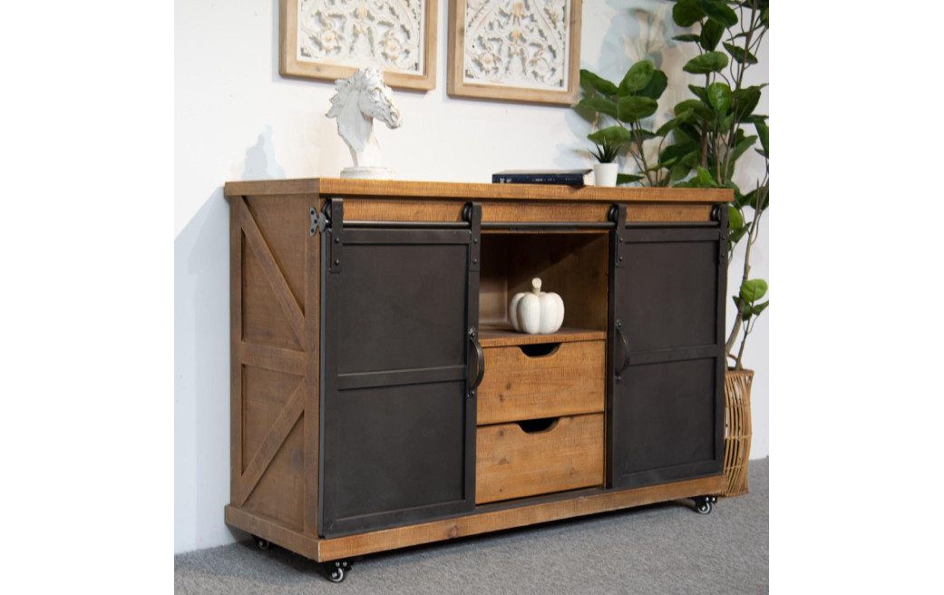 Buffet 2 Tiroirs Bois, Métal Marron 120x40x80cm