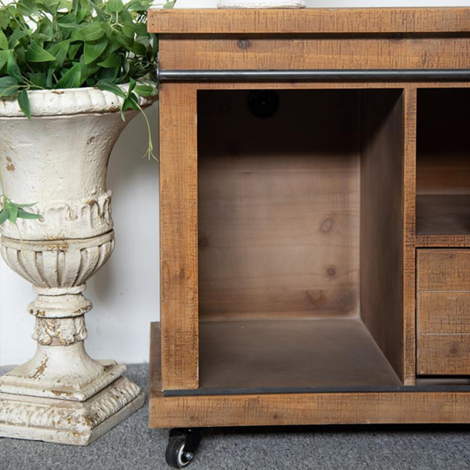 Meuble TV 2 Tiroirs Bois Marron 140x40x60cm