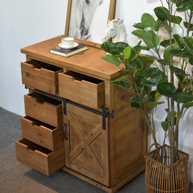 Buffet 5 Tiroirs Bois Marron 79x42x85.5cm