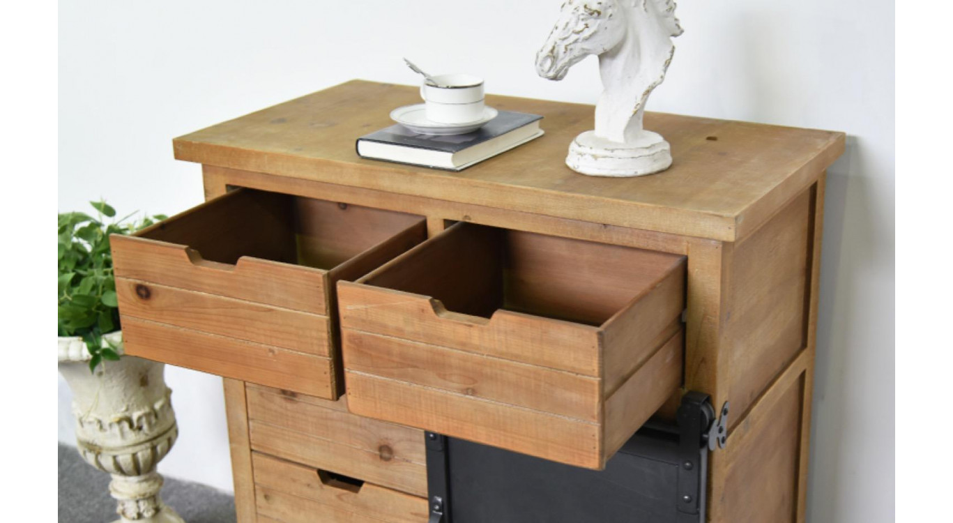 Buffet 5 Tiroirs Bois, Métal Marron 79x42x85.5cm