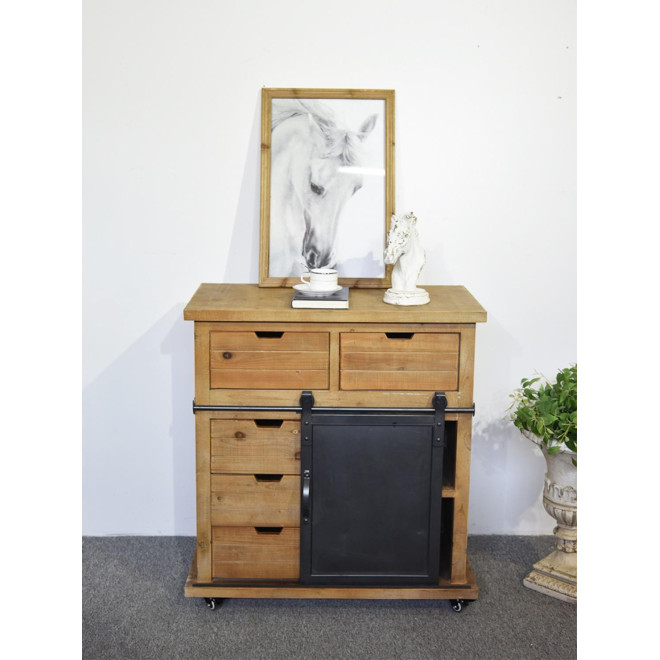 Buffet 5 Tiroirs Bois, Métal Marron 79x42x85.5cm