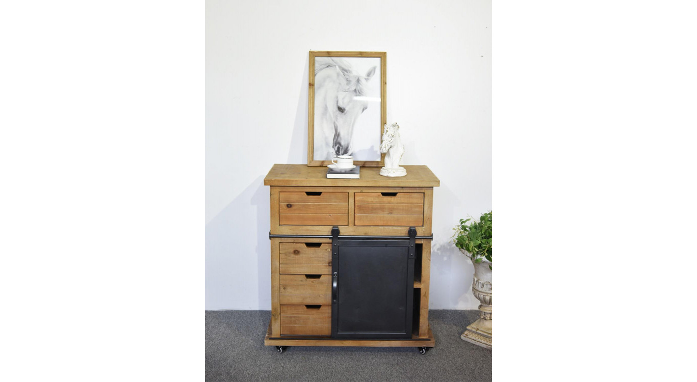 Buffet 5 Tiroirs Bois, Métal Marron 79x42x85.5cm