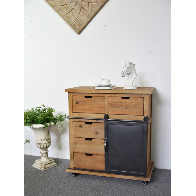 Buffet 5 Tiroirs Bois, Métal Marron 79x42x85.5cm
