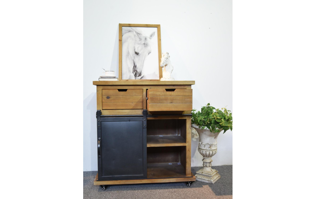 Buffet 5 Tiroirs Bois, Métal Marron 79x42x85.5cm