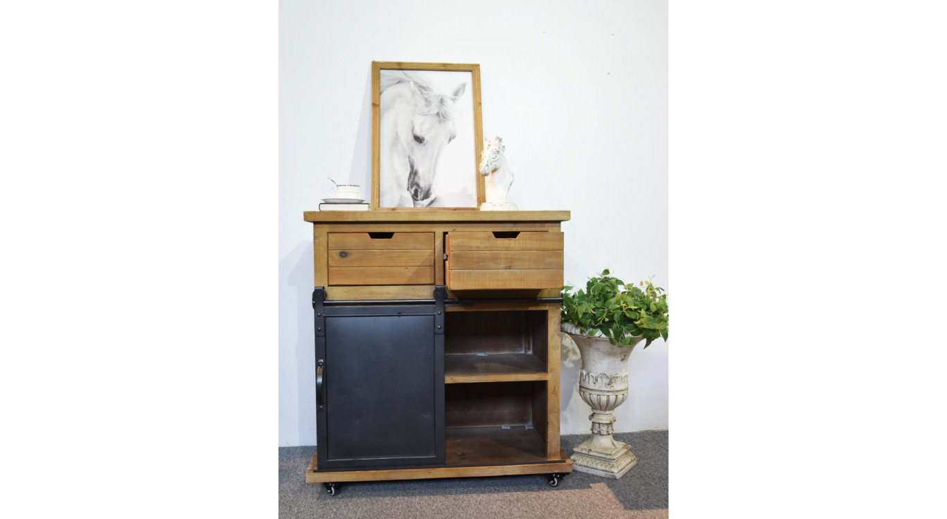 Buffet 5 Tiroirs Bois, Métal Marron 79x42x85.5cm