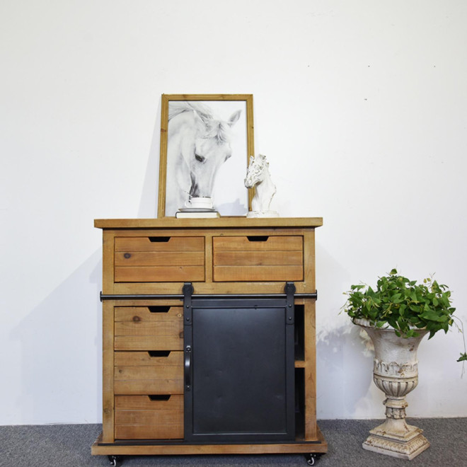 Buffet 5 Tiroirs Bois, Métal Marron 79x42x85.5cm