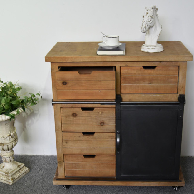 Buffet 5 Tiroirs Bois, Métal Marron 79x42x85.5cm
