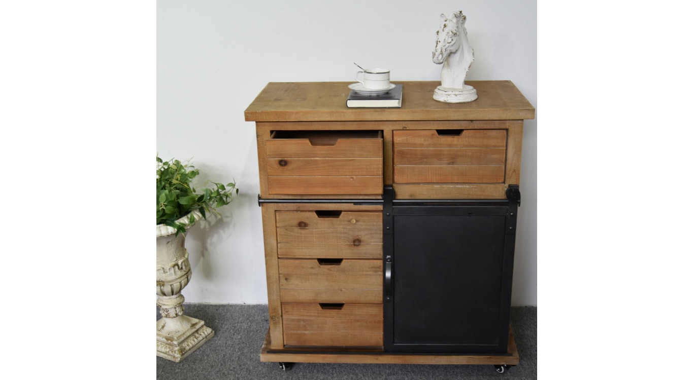 Buffet 5 Tiroirs Bois, Métal Marron 79x42x85.5cm