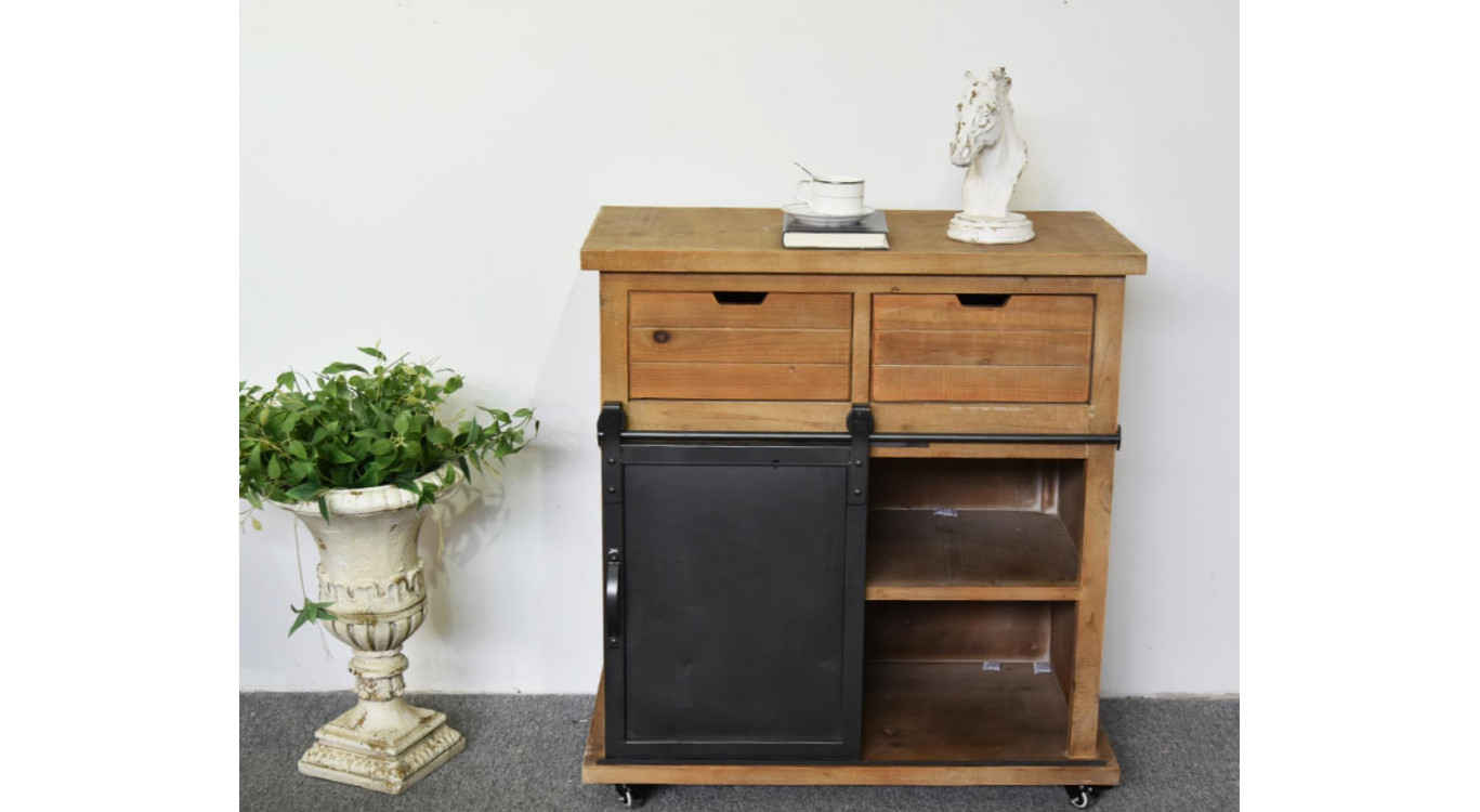 Buffet 5 Tiroirs Bois, Métal Marron 79x42x85.5cm