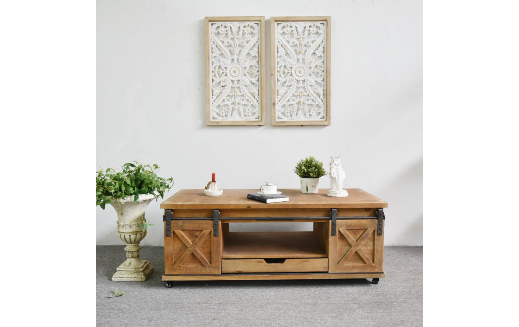 Meuble TV 1 Tiroir Bois Marron 120x60x46.5cm