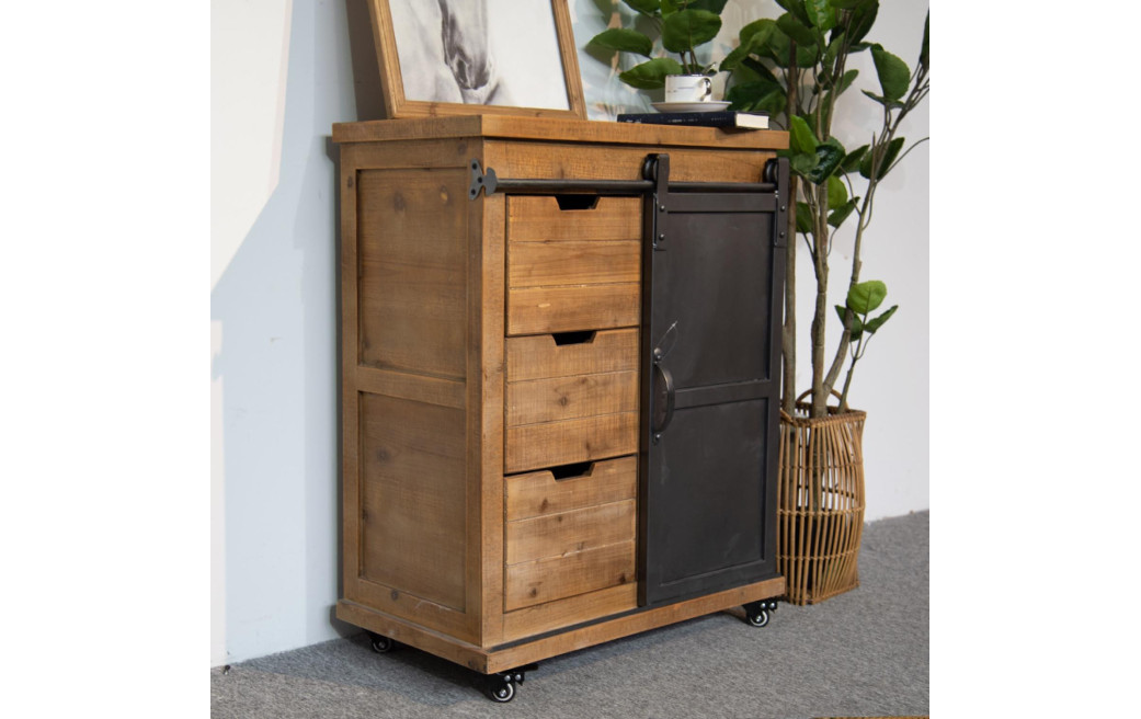 Buffet 3 Tiroirs Bois, Métal Marron 68x38x84cm