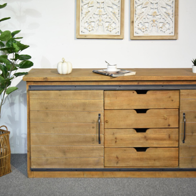 Buffet 4 Tiroirs Bois Marron 180x80x45cm