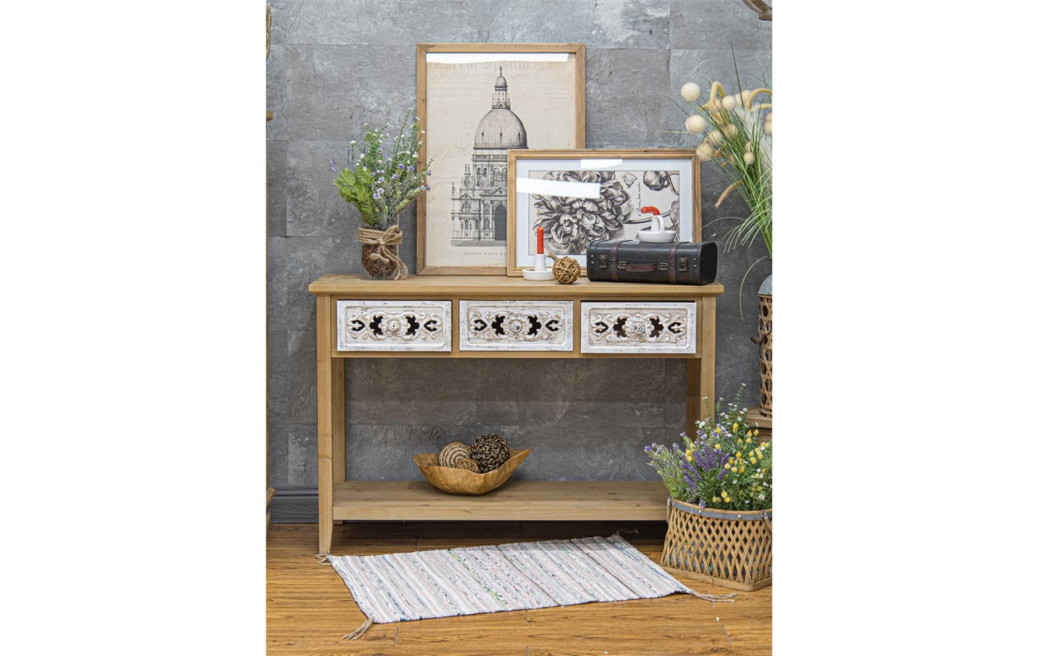 Console 3 Tiroirs Bois Marron 120x40x80cm