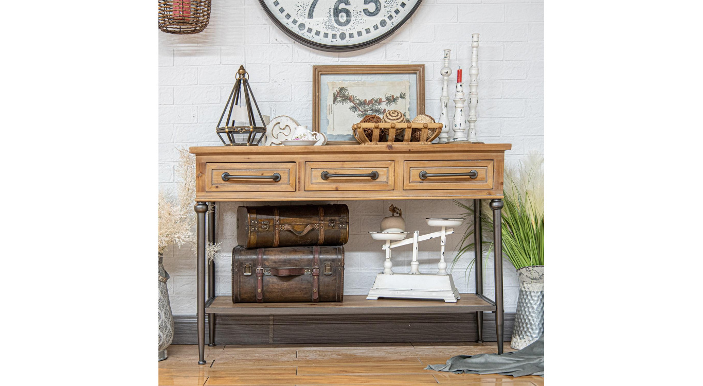 Konsole mit 3 Schubladen Holz, Metall Braun 122x45.5x80.5cm