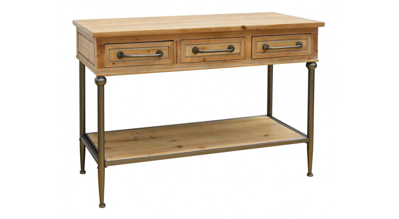 Konsole mit 3 Schubladen Holz, Metall Braun 122x45.5x80.5cm