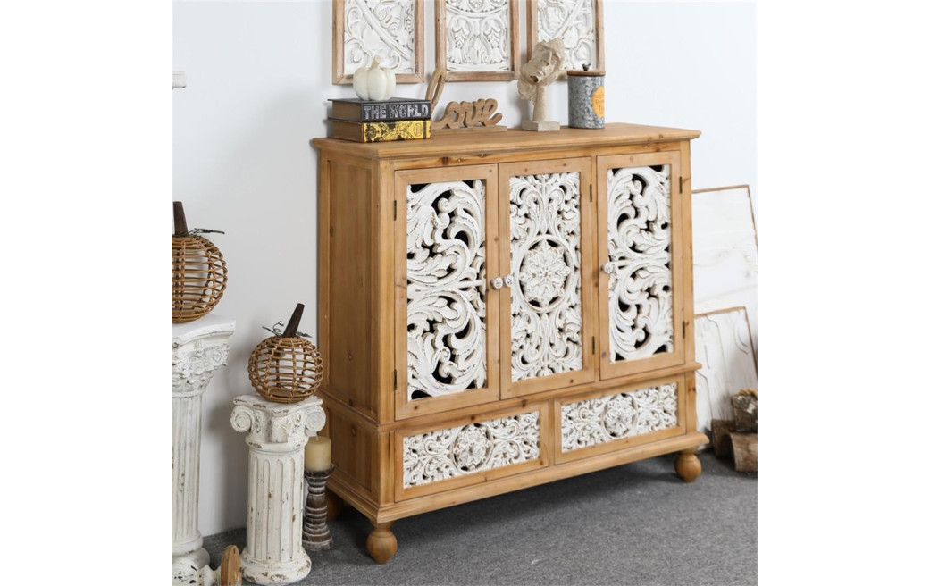 Buffet 2 Tiroirs Bois Marron 120x36x106cm