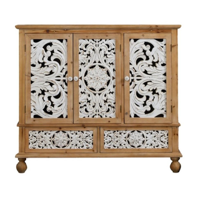 Buffet 2 Tiroirs Bois Marron 120x36x106cm