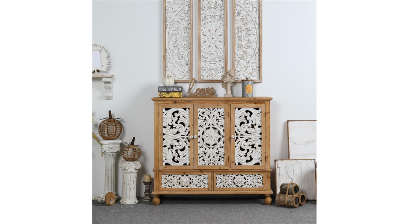 Buffet 2 Tiroirs Bois Marron 120x36x106cm