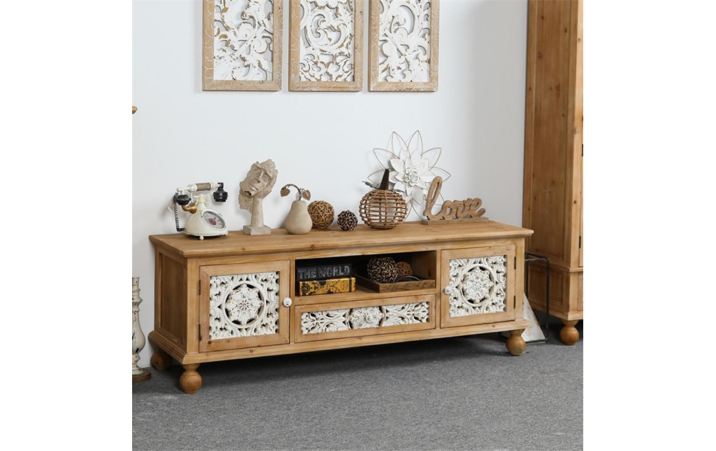 Meuble TV 1 Tiroir Bois Marron 150x40x51cm