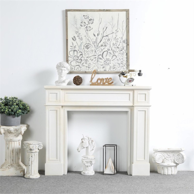Kaminmantel Holz Weiß 130x28x110cm