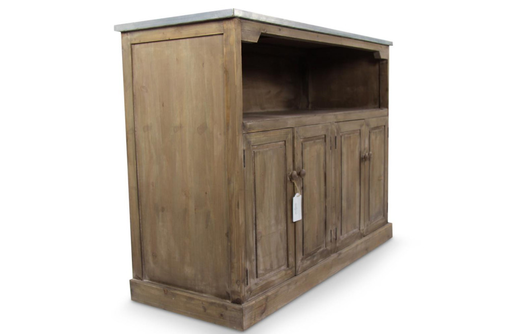 Meuble Bas Rangement Bois Plateau Zinc 119x47x90cm