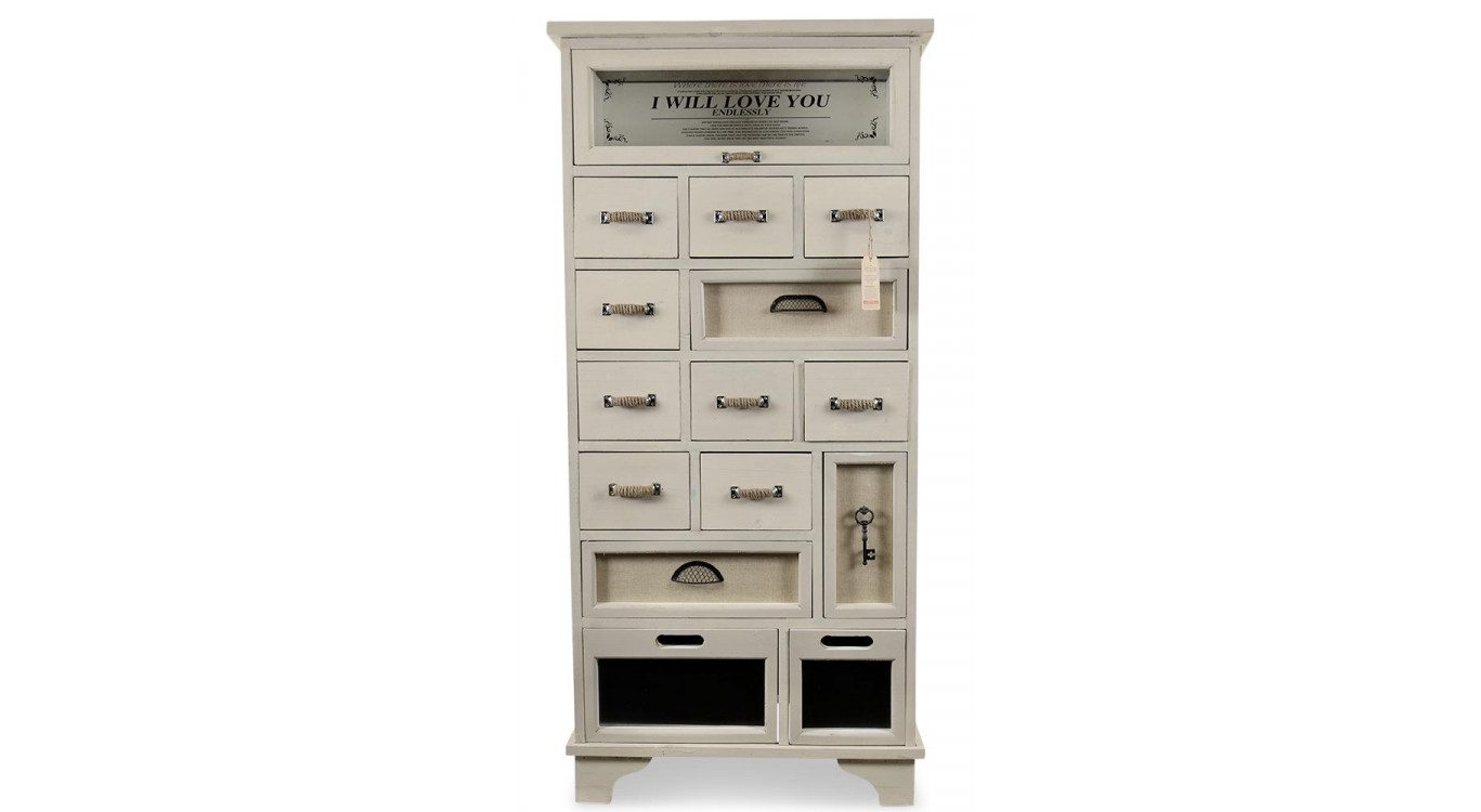 Chiffonnier 12 Tiroirs Bois Blanc 71.5x34x152.5cm