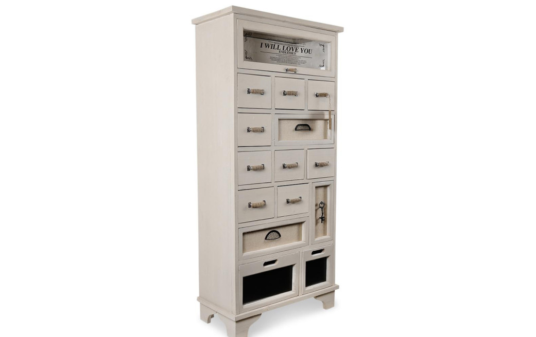 Chiffonnier 12 Tiroirs Bois Blanc 71.5x34x152.5cm