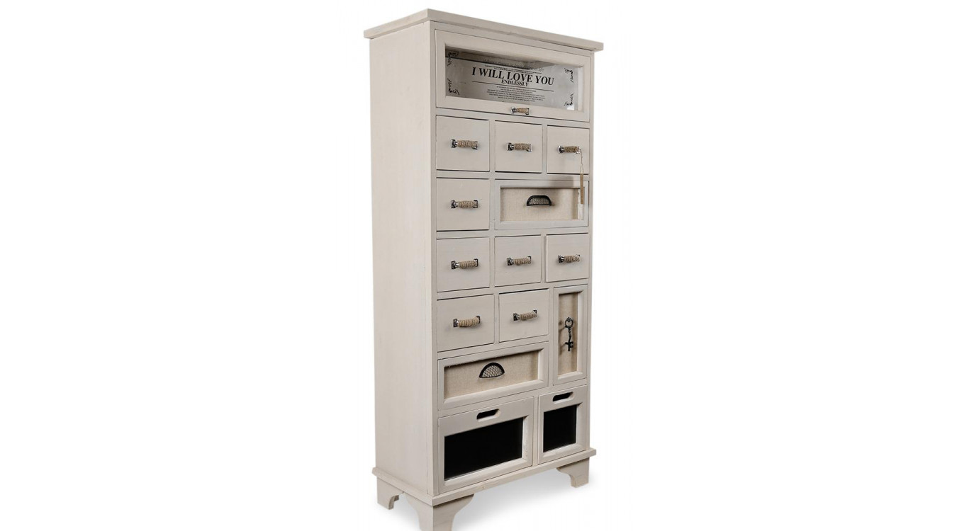 Chiffonnier 12 Tiroirs Bois Blanc 71.5x34x152.5cm