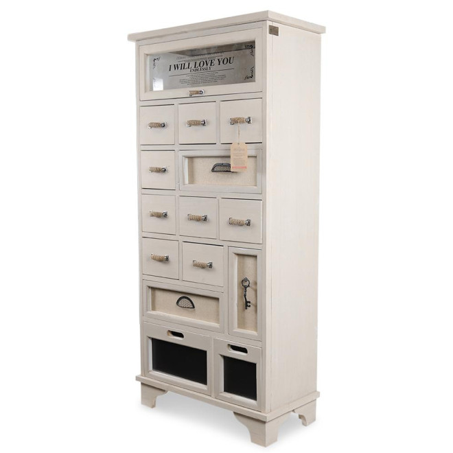 Chiffonnier 12 Tiroirs Bois Blanc 71.5x34x152.5cm