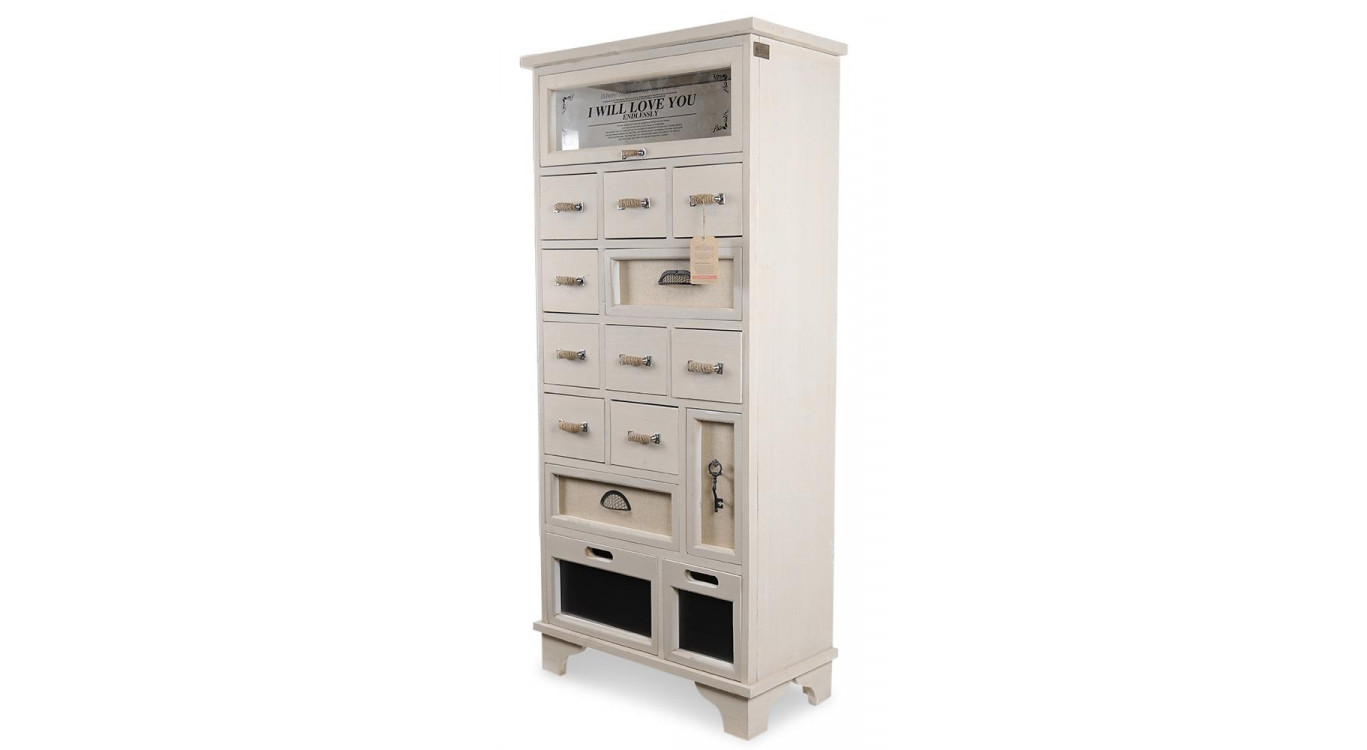 Chiffonnier 12 Tiroirs Bois Blanc 71.5x34x152.5cm