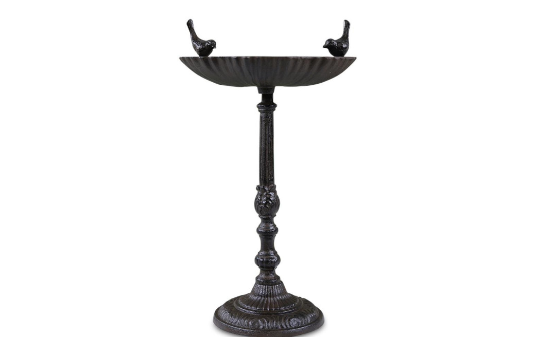 Abreuvoir 2 Oiseaux sur Pied Fonte Fonte Marron 29x23x48cm