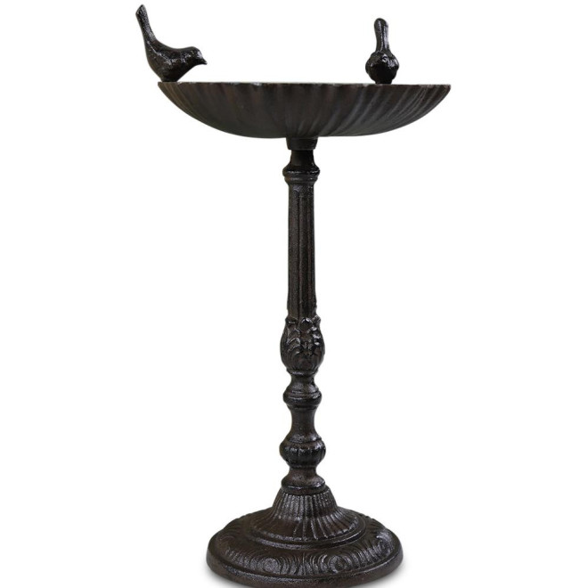 Abreuvoir 2 Oiseaux sur Pied Fonte Fonte Marron 29x23x48cm