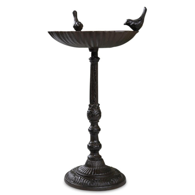 Abreuvoir 2 Oiseaux sur Pied Fonte Fonte Marron 29x23x48cm