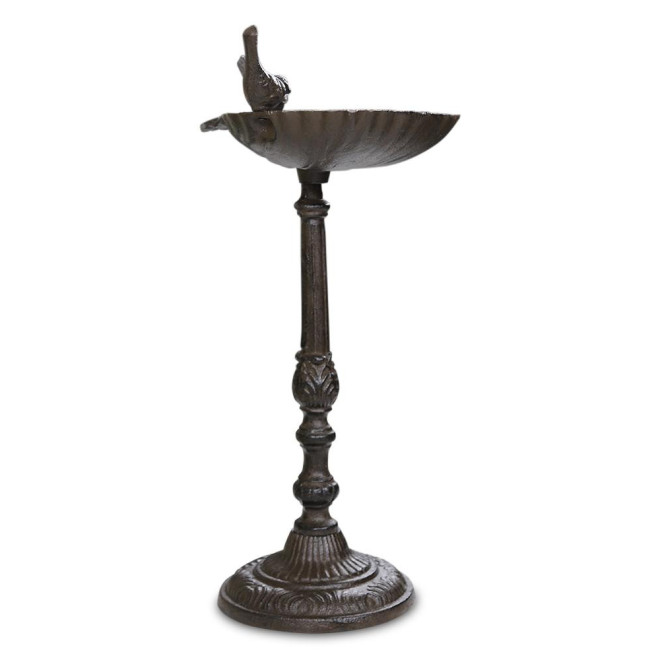 Abreuvoir 2 Oiseaux sur Pied Fonte Fonte Marron 29x23x48cm