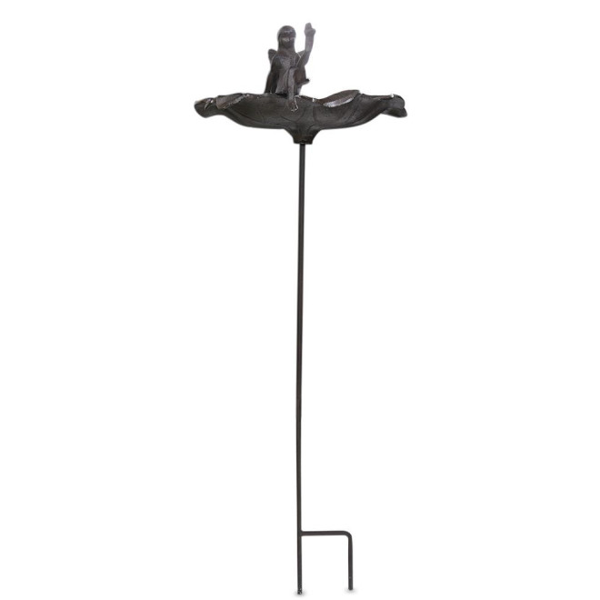 Abreuvoir Oiseau Ange sur Pied Fonte Fonte Marron 30x28x72cm