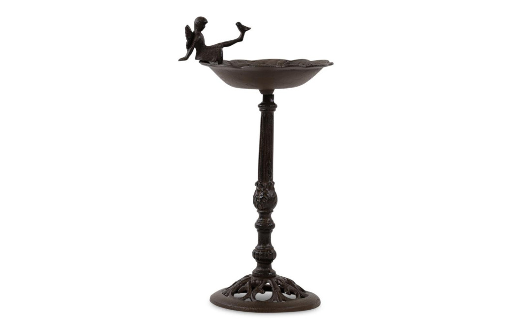 Abreuvoir Oiseau Ange sur Pied Fonte Fonte Marron 28x25x52cm