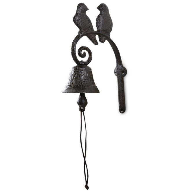 Cloche 2 Oiseaux Fonte Marron 12x7.5x22.5cm