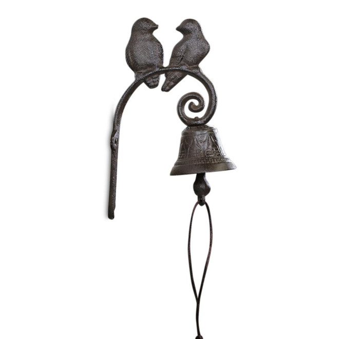 Cloche 2 Oiseaux Fonte Marron 12x7.5x22.5cm