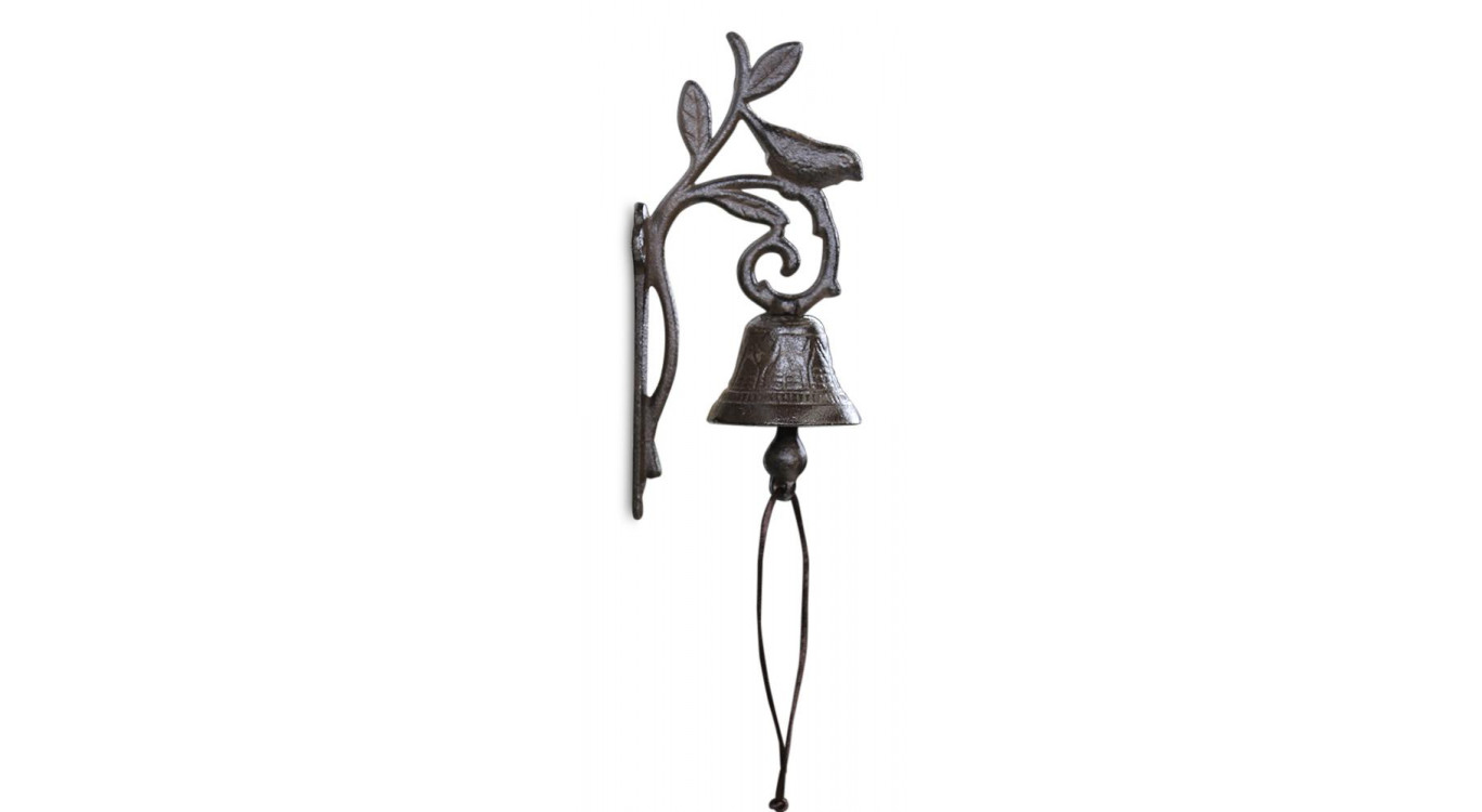 Cloche Oiseau Fonte Marron 13x8x18cm